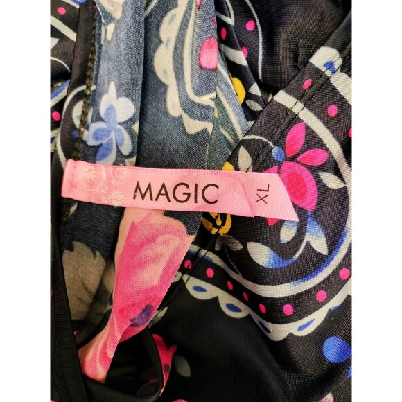 Magic Women's Navy Floral Maxi Dress w/Bell Sleeves & Surplice Neckline. Size XL - Picture 6 of 7